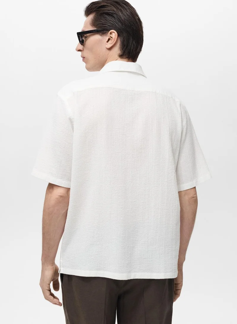 Mango Man seersucker bowling collar shirt